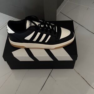 Adidas Men's Black and White Sneakers with Tan Sole
